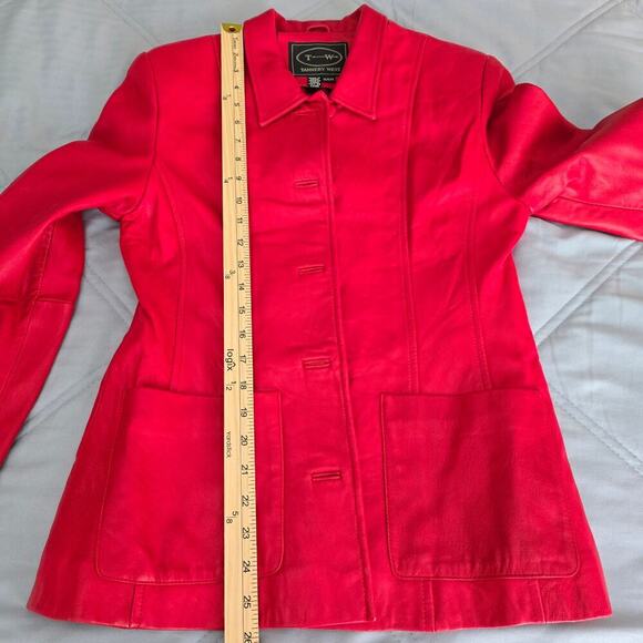 VTG 80s 90s Women’s Red Leather Jacket Sz S Grunge Streetwear Retro Y2K Festival - Picture 7 of 10